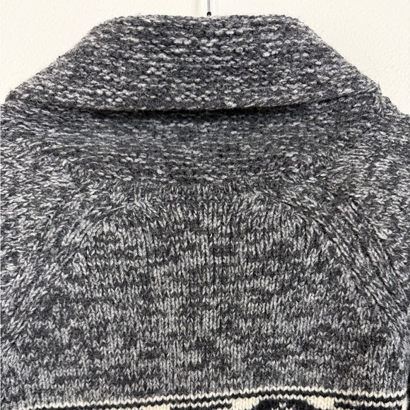TNA Lambswool Fair Isle Zip Cardigan Sweater Ram Motif Grey Cream Size Small - Picture 11 of 16